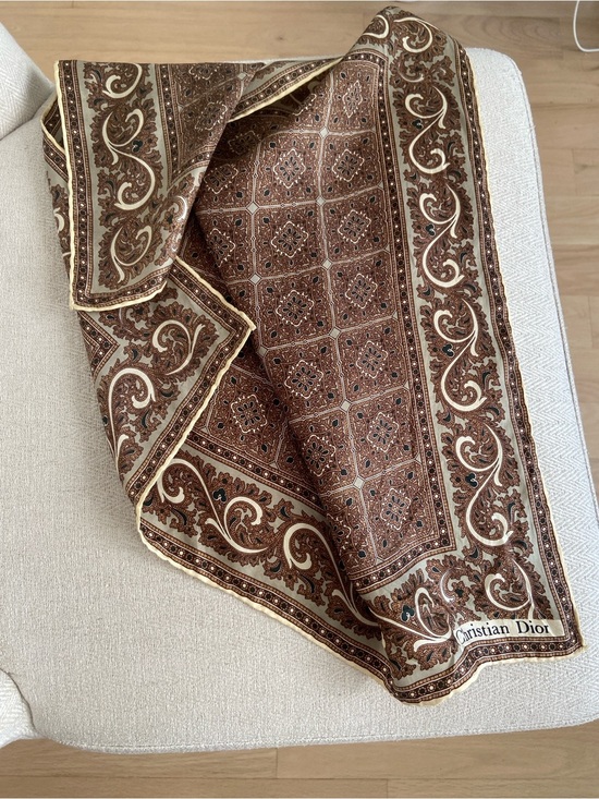 Dior Accessories - Vintage Christian Dior Silk Scarf Brown Light Green Paisley Print